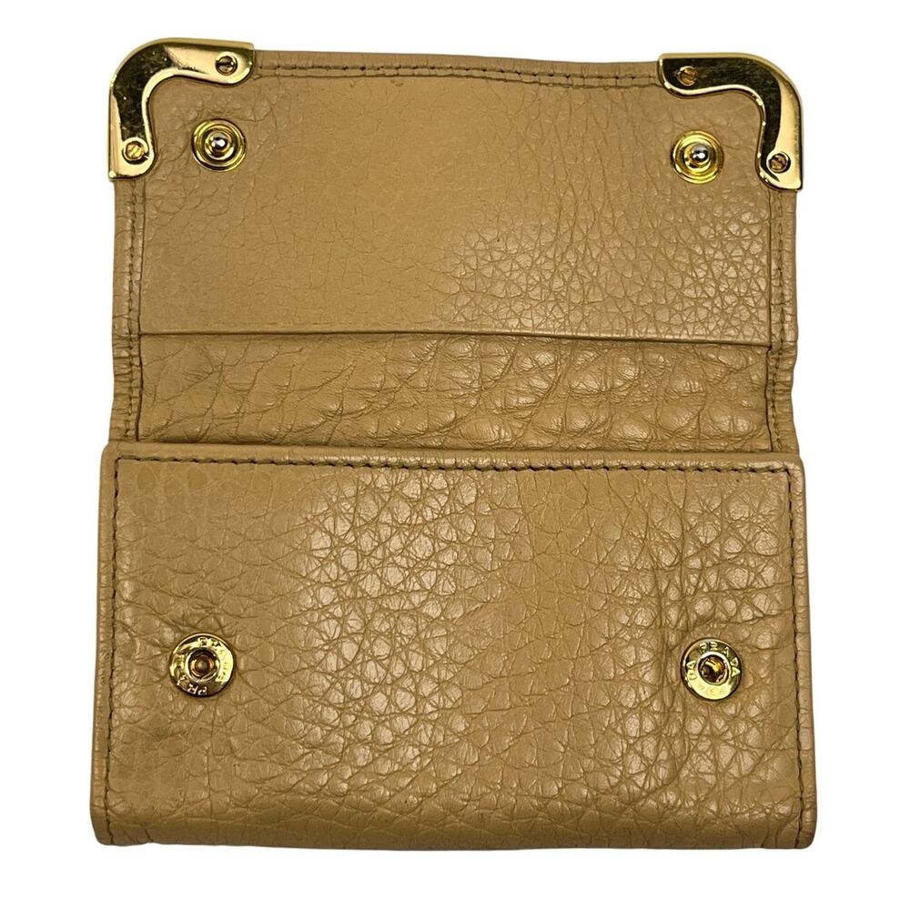 Prada Pebbled Leather 6 Key Holder Camel Tan Gold Corner Logo Case - Picture 2 of 14